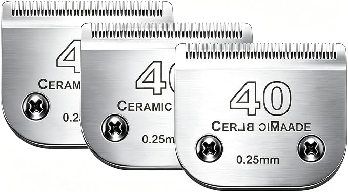 3PCS 40 Blades Dog Grooming Blades Compatible with Andis/Wahl Dog Clipper | Cut Length 1/100"(0.25mm),Dog Clipper Blade compatible with Oster A5 ,Ceramic Blade & Stainless Steel Blade