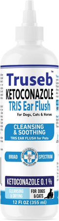 Truseb Cat & Dog Ear Infection Treatment Solution – Medicated Ketoconazole 1% TRIS with Trizmax EDTA (Tromethamine USP, Disodium Edta) – Soothes Itchy & Inflamed Ears, Cleans Debris and Buildup(12 oz)