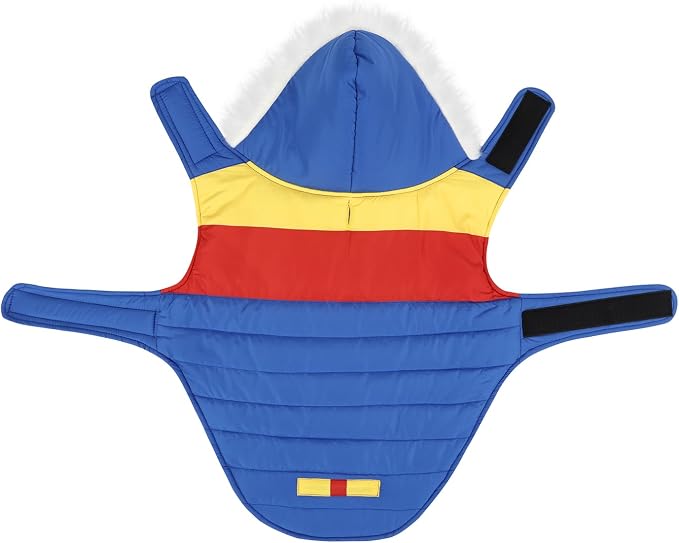 HDE Dog Puffer Jacket Fleece Lined Warm Dog Parka Winter Coat with Harness Hole 90s Colorblock - L