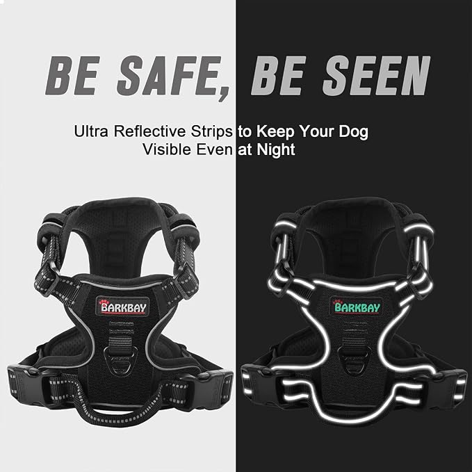 BARKBAY No Pull Dog Harness Front Clip Heavy Duty Reflective Easy Control Handle for Large Dog Walking(Black,L)