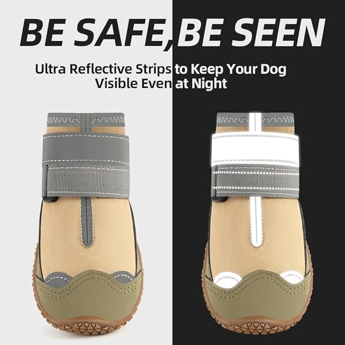 Dog Boots for Large Dogs, Medium Dog Boots & Paw Protectors for Hardwood Floors, Outdoor Dog Booties for Hot Pavement Winter Snow Hiking, Dog Shoes with Reflective Strips