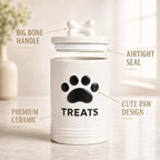 White Dog Treat Container, 5.3''×9.1'', with Airtight Lid, 7 Cups Capacity