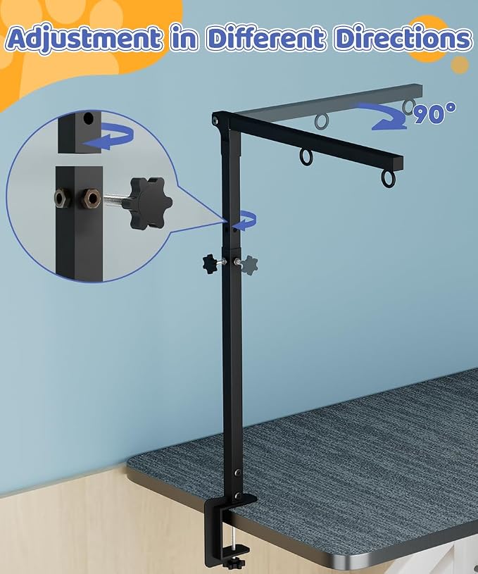 Dog Grooming Arm with Clamp for Small Dog, Adjustable Height to 33in, Pet Grooming Arm for Table with 1 Loop Noose & 2 No Sit Haunch Holder for Home & Store Nail Trimming (Table Not Include)