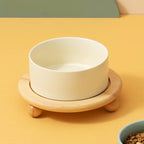 Havniva Raised Cat Bowl 5.1” Elevated Ceramic Cat Food and Water Bowl | Cat Bowls Elevated, Whisker Friendly Cat Bowl, Non-Slip Wood Stand, Food-Grade Ceramic, Wide Opening, Dishwasher Safe