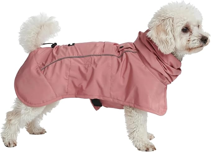 Spark Paws Dog Raincoat, Waterproof Windproof Rain Jacket, for Small Medium Large Extra Large Dogs, Reflective Breathable Full-Body Coverage Dry Suit - Sea Pink, S