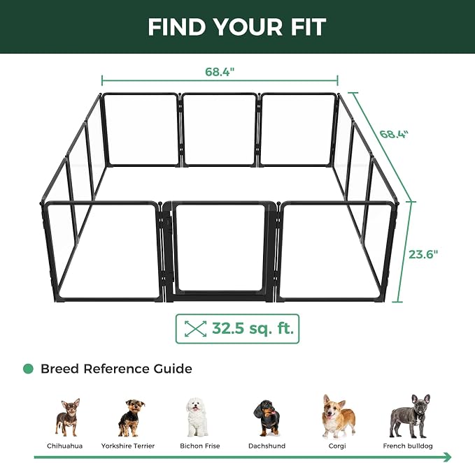 FXW AuraSpace Pro Clear Acrylic Indoor Dog Playpen, 24" H, 12 Panels | Open View, No Climbing Bars, Heavy-duty Metal, DIY Layouts, Easy Access, For Puppies & Small Dogs, Patented