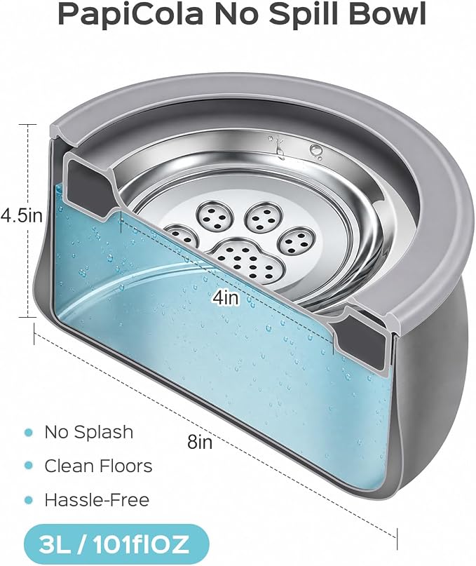 No Spill Dog Water Bowl, Slow Drinking Dog Water Bowl | Anti-Splash & No Drip Stainless Steel Dog Water Bowl for Mess-Free Floors, Double Wall with 2-Layer Insulated Cooling