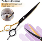 Black and Gold Two-Color Curved Grooming Scissors for Dogs 7.0" Professional Curved Pets Grooming Scissors for Small Medium Dog 9CR Stainless Steel(Black&Gold,Curved)