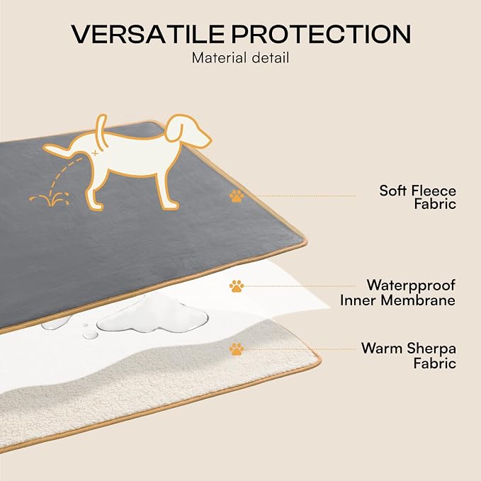 Luciphia Waterproof Blanket for Large Dog, Reversible Sherpa Couch Cover | waterproof pet blanket sherpa fleece reversible couch cover bed protector car from spills scratches, Grey+Beige 65" x 57"