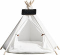Dog Cat Teepee Tent Bed,Portable Pet Teepee for Small Animals Removable & Washable,Indoor Dog House with Cozy Cushion,Cat Teepee for Indoor Cats,Bunny Tent Outdoor (White, L)
