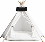 Dog Cat Teepee Tent Bed,Portable Pet Teepee for Small Animals Removable & Washable,Indoor Dog House with Cozy Cushion,Cat Teepee for Indoor Cats,Bunny Tent Outdoor (White, L)