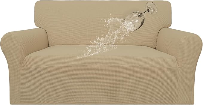 Easy-Going 100% Waterproof Oversized Loveseat Cover, Couch Cover for Sofa | Dual Waterproof Sofa Cover, Stretch Jacquard Sofa Slipcover, Leakproof Furniture Protector for Kids Pets Dog, Sand
