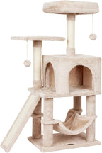 Cut Cat Tree Cat Tower Condo with Hammock Kittens Scratching Post Beige | MIAO PAW Cat Bed For Indoor Modern Activity Tree for small Cat with Board Hanging Ball Play House
