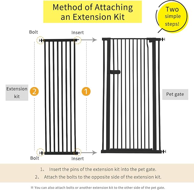 Lumizone Extra Tall Cat Gate Extension Kit 61.02" High 16.73" Wide Black | Tall Pet Gate Dog Gate for Doorway Hallway Stairs Pressure Mounted Extra Wide 1.37" Gap No Drilling