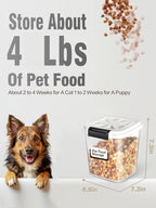Pet Food Storage Container, 5 lbs Dog Cat Treat Storage Bin with Lid, Dry Food Storage for Dog Treats, Cat Food, Cereal, Rice, Birds (4 lbs) - White | Airtight snap-lock lid, clear BPA-free body, and measuring cup for dog treats, cat food, birdseed, ce...