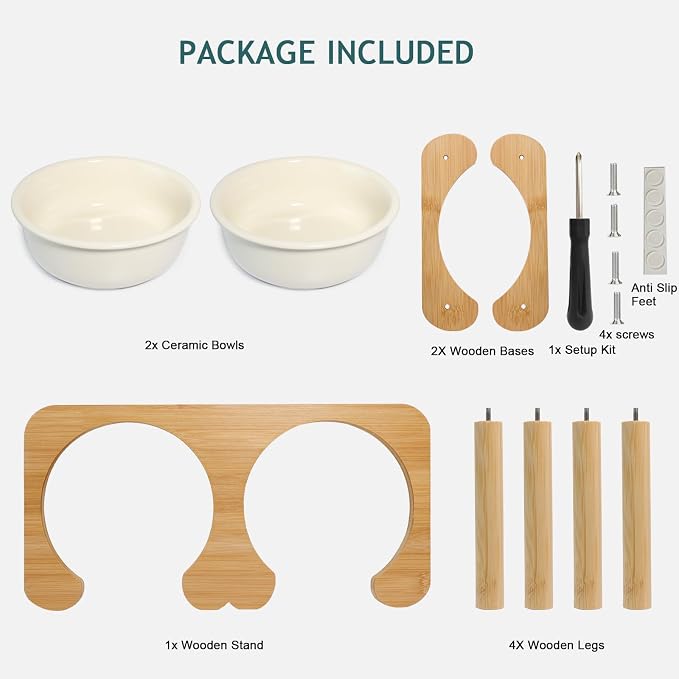 Elevated Ceramic Dog Bowls, Porcelain Raised Dog Bowl with Anti-Slip Stand, Pet Feeding Dishes for Medium Sized Dogs, Pet Feeder Bowl Set for Food and Water (6.3" Tall-28oz-Cream White)