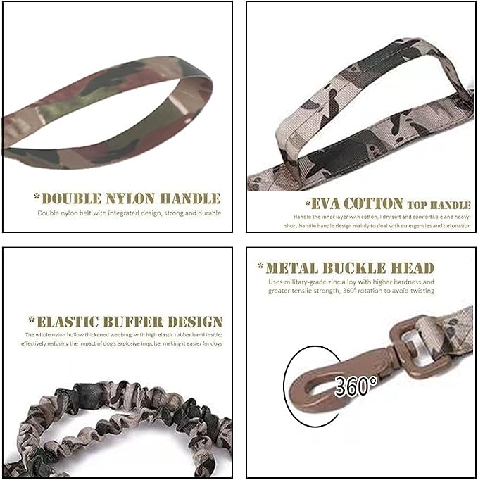 Tactical Dog Collar and Leash Set for Large Dogs with Control Handle，Camo | 1000D Heavy-Duty Nylon Fabric,Quick-Release Metal Buckle,Adjustable Fit,Soft-Padded Webbing,D-Ring,for Training & Hiking,XL