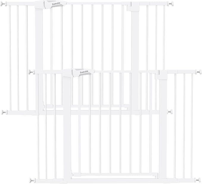 Babelio Pressure Mounted Baby Gate for Stairs, 29-48" Wide Dog Gate,2 Pack | Triple-lock System; Pressure/Wall Mount; Auto-close; 200N Impact Tested; Easy Install for Doorways, Kitchen, Hallway, White