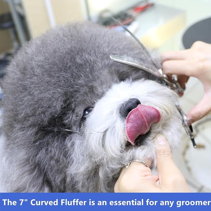 HASHIMOTO Curved Fluffer Scissors for Dog Grooming, 42 Teeth, 7.0 inch. | 50% Thinning Rate, Remove Bulk Quickly While Leaving a Natural Finish, Lightweight, 440C Stainless Steel