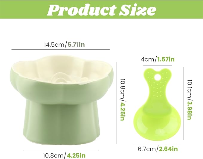 Ceramic Slow Feeder Cat Bowl with 2 Cat Food Scoop, Choke-Proof & Anti-Tip for Cats & Small Dogs, for Dry Wet Food Easy to Clean