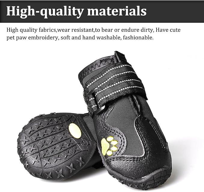 CovertSafe& Dog Boots for Dogs Non-Slip, Waterproof Dog Booties for Outdoor, Dog Shoes for Medium to Large Dogs 4Pcs with Rugged Sole Black