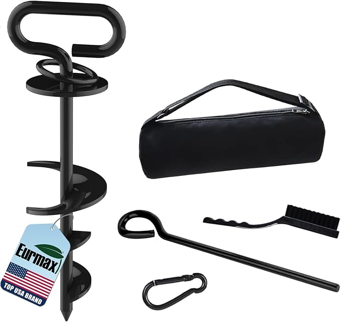 Eurmax USA Heavy Duty Dog Tie Out Stake, No-Tangle In Ground Anchor Runner for Large Dogs up to 210 Lbs - Perfect for Yard, Beach and Camping (Black)
