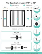 COMOMY 30" Tall Baby Gate for Stairs Doorways, Fits Openings 29.5" to 46" Wide, Auto Close Extra Wide Dog Gate for House, Pressure Mounted Easy Walk Through Pet Gate with Door, Black | Auto Close Extra Wide Dog Gate for House, Pressure Mounted Easy Wal...
