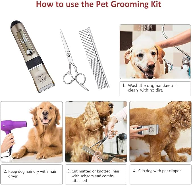 IWEEL Dog Clippers Grooming Kit for Dogs Cats Pets, 2-Speed Heavy Duty | 6 Guide Combs, Low Noise IPX 7 Waterproof Cat Shaver Electric Dog Trimmer Pet Grooming Kit