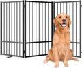 SNUOWU Full Metal Freestanding Dog Gate with Door, 32''Height Foldable Pet Dog Fence for Indoor & Outdoor, 3 Panels Extra Wide Free Standing TallDog Gates for Doorways,House,Stairs,Porch,Deck,Yard