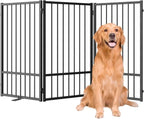 SNUOWU Full Metal Freestanding Dog Gate with Door, 32''Height Foldable Pet Dog Fence for Indoor & Outdoor, 3 Panels Extra Wide Free Standing TallDog Gates for Doorways,House,Stairs,Porch,Deck,Yard