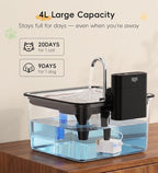 Cat Water Fountain Stainless Steel, 135oz/4L Cordless Pet Fountain for Cat | With 6 Pack Filters|Water & Battery Separation；Faucet Design；Wireless；4000mAh Battery