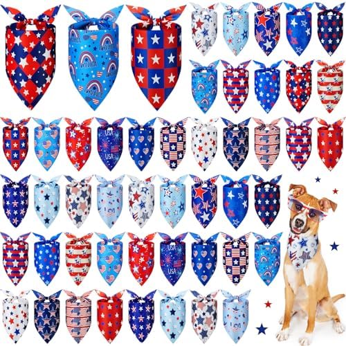 Preboun 50 Pcs Patriotic Dog Bandanas Bulk 4th of July Bandanas for Dogs Triangle Kerchief Scarf Set for Pets Independence Day Costume Photo Props Accessories Pet Shops, 25 Styles(31.5 x 21.7 x 21.7) by Preboun