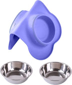Hubulk Pet Dog Bowls 2 Stainless Steel Dog Bowl with No Spill Non-Skid Silicone Mat + Pet Food Scoop Water and Food Feeder Bowls for Feeding Small Medium Large Dogs Cats Puppies (Medium, Purple)