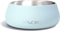 Sipworks Stainless Steel Dog Bowl – 32oz Weighted Metal Food and Water Bowls for Dogs and Cats with Non-Slip Base - Pet Bowls for All Breeds Sizes for Travel & Outdoor Play | Light Cyan