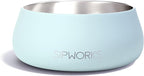 Sipworks Stainless Steel Dog Bowl – 32oz Weighted Metal Food and Water Bowls for Dogs and Cats with Non-Slip Base - Pet Bowls for All Breeds Sizes for Travel & Outdoor Play | Light Cyan
