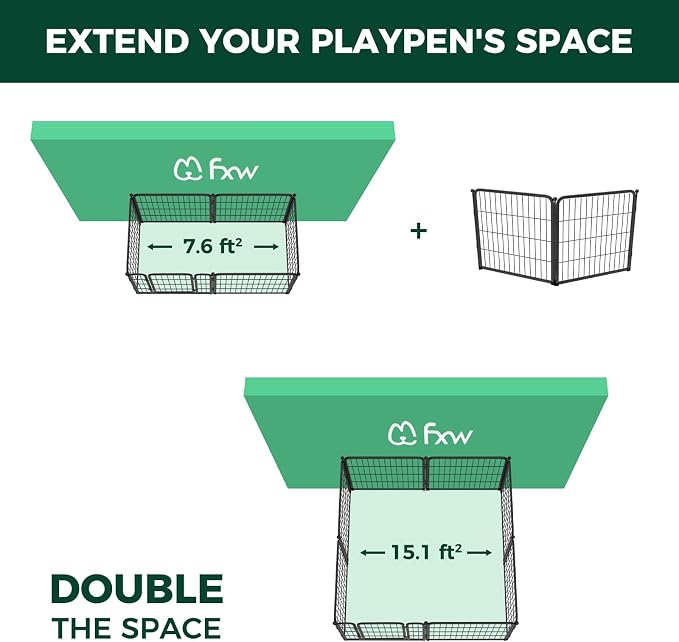 FXW Homeplus Indoor Dog Playpen, 24" H, 2 Panels, for Puppies & Small Dogs | Stress-free play, Heavy-duty, Semi-open design, Easy setup, Threshold-free gate, Expandable, Patented
