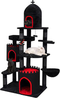 YARUOMY Gothic Castle Cat Tree, 68.9in Black Tall Cat Tower with Coffin Cat Bed, Spacious Cat Condo for Large Cats, Scratching Posts, Spider Hanging Ball,Basket,Cat Ball Track Toy