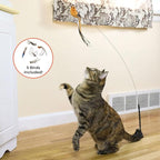 Whiskertons Interactive Bird Simulation Cat Toy Set, Interactive Cat Toys for Indoor Cats, Cat Feather Toy, Self-Holding Suction Base, 5 Replacement Birds, Feathers & Bells, Realistic Bird Impression