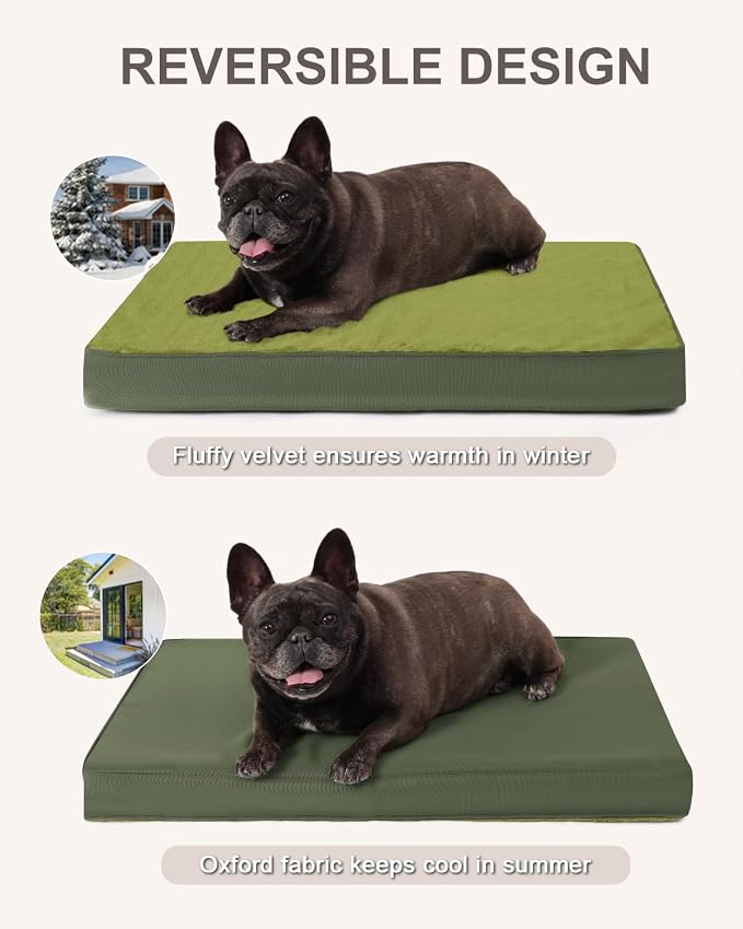 KSIIA Orthopedic Dog Bed for Medium Dogs with Waterproof Lining,Green,29x18 | Deluxe Soft Plush Dog Crate Bed, Washable Pet Mat with Removable Cover & Egg Crate Foam for Medium Dogs Sleeping & Relaxing