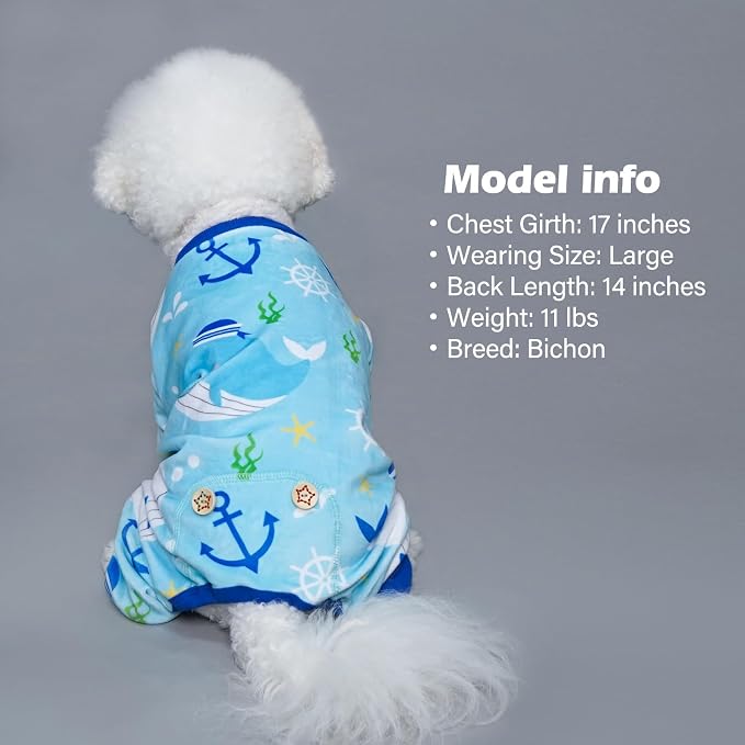 KYEESE Dog Pajamas Velvet Dog Pajamas Small Sized Dogs Soft Dogs Clothes Pjs with Whale Pattern Stretchy Pet Jammies Coat Comfy Pet Onesie Costume, X-Large