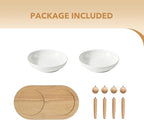 Havniva Elevated Cat Bowls, Cat Food and Water Bowl Set, Ceramic Cat Bowl | Raised Cat Food Bowls, Whisker Friendly, 5.6” Shallow Cat Dishes, Wide Cat Plates, Non-Slip Wood Stand, Two Heights