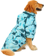 HDE Double-Layer Zip Dog Raincoat Poncho with Removable Hood and Leash Hole for Small to 3XL Dogs and Puppies - Dinosaurs - XL - Polyester