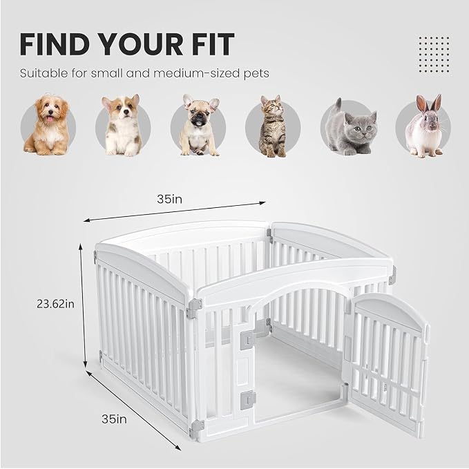 Sweetcrispy Plastic Dog Playpen, 4-Panel 24" Expandable & Durable Pet Fence for Medium Dogs - Indoor & Outdoor Portable Puppy Playpen with Secure Locking Door