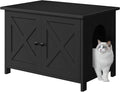 JY QAQA Cat Litter Box Enclosure,Litter Box Furniture Hidden with Barn Door,Wooden Washroom Furniture,Cat House,Fit Most of Litter Box,Black