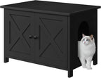 JY QAQA Cat Litter Box Enclosure,Litter Box Furniture Hidden with Barn Door,Wooden Washroom Furniture,Cat House,Fit Most of Litter Box,Black
