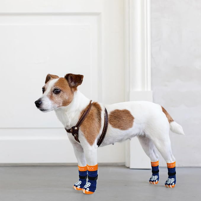 PUPTECK Anti-Slip Dog Socks with Double Sides Grips for Small Medium Large Dogs Hardwood Floors Prevents Licking, Dog Shoes for Hot Pavement Traction Control for Senior Dogs, Dark Blue, S