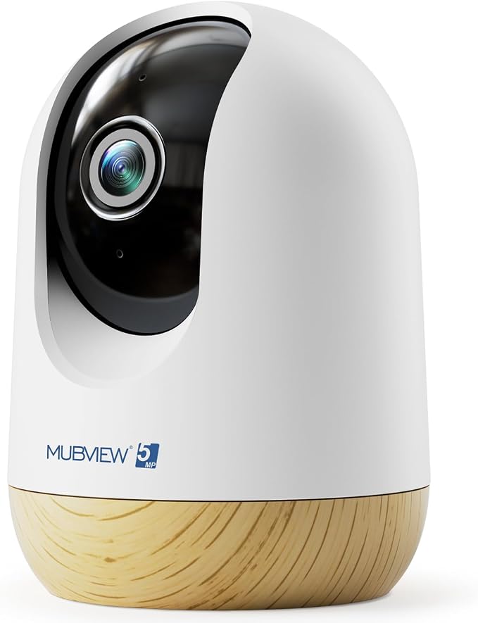 MUBVIEW 5MP Indoor Security Camera, Dual-Band WiFi Pet Cam with Phone App | Plug-in design, no subscription, speaker, night vision, motion detection, auto tracking, for pets, elders and baby rooms