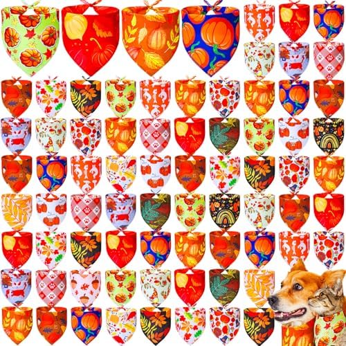 100 Pcs Fall Dog Bandanas Bulk, Small Medium Pet Costume Accessories by Locmeo