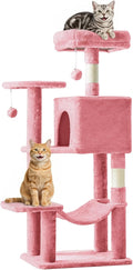 DUMOS Small 44 Inch Cats Tree Tower with Scratching Posts, Pink | Cat Climbing Tower with Hammock, Pet Condo for Indoor Cats and Kittens Play