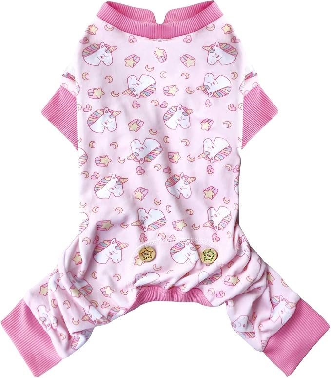 KYEESE Dog Pajamas Velvet Dog Pajamas Small Sized Dogs Soft Dogs Clothes Pjs with Pink Unicorn Pattern Stretchy Pet Jammies Coat Comfy Pet Onesie Costume, X-Large